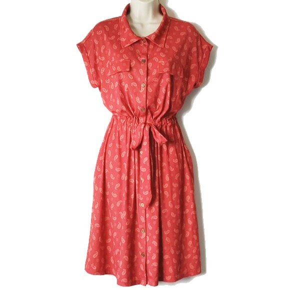 LuLaRoe Stacie Button Down Shirt Dress M Light Red Orange Paisley - Picture 1 of 6